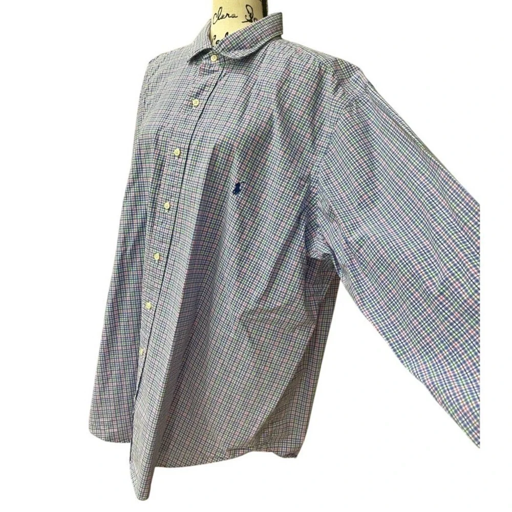 Polo Ralph Lauren Mens 2XB Big Tattersall Check Cotton Button‎ Down Shirt Blue